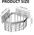 Wall Mounted Sink Caddy Organizer, Carbon Steel Kitchen Sponge Holder with 2 Adhesive Hooks, Triangular Drain Rack, 5.27x5.27x3.54 Inch (Silver)