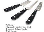 Cheese Knife Set, MATTSTONE HILL Cheese Knives - Soft & Semi Hard Cheese Knife, Soft Cheese Slicer, Cheese Cleaver, Premium Stainless Steel, Black Handle