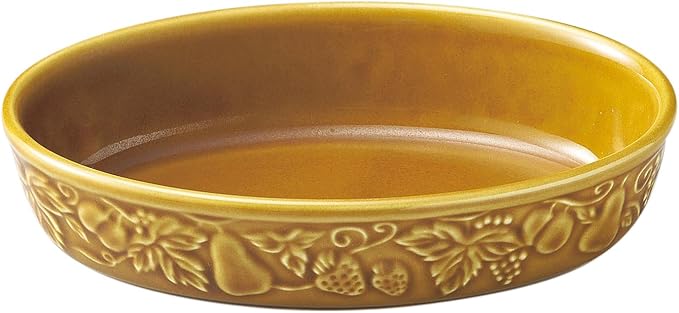 Banko Ware 14339 Oven Safe Relief Au Gratin Dish, Olive, Diameter Approx. 7.5 inches (19 cm), Tableware, Pottery, Microwave Safe, Made in Japan