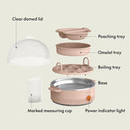 bella Electric Egg Cooker, 7 Eggs Capacity Tray, Single Stack, for Poached, Scrambled, Hard, Medium & Soft Boiled Eggs, Omelets and Steamed Dumplings, Auto Shutoff, 360 Watt, Blossom