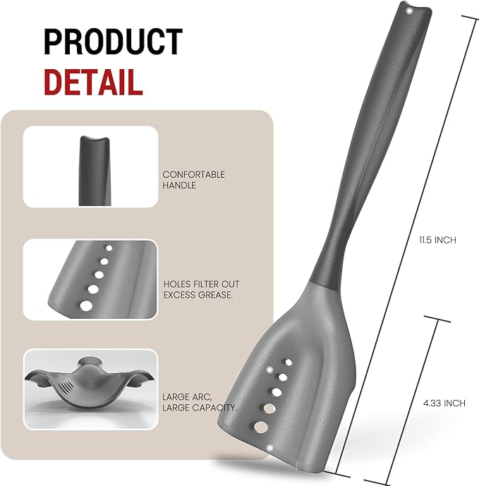 Mincing Spatula Meat Chopper, Hamburger Grinder, Premium Heat Resistant Smasher for Ground Beef, Potato Mix Tool, Meat & Poultry Tenderizers-Black