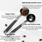 3Pcs Coffee Measuring Scoop Spoons, Stainless Steel Coffee Scoop, Long Handle Tablespoon for Measuring Coffee, Milk Powder, Fruit Powder, Tea, Sugar, Grains, Flour and Protein (Black)