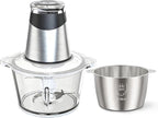 MEGAWISE Electric Food Processor, 800W Meat Grinder & Vegetable Chopper - 2 Bowls (3L Stainless Steel + 3L Glass) with 4 Blades, Dual-Speed Food Chopper for Meat, Fruits, Vegetables, and Nuts