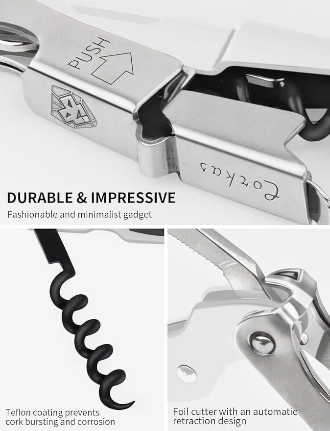 CORKAS Wine Key - Professional Handcrafted Heavy Duty Waiter Corkscrew, Compact Wine Opener with Double Hinged, Foil Cutter and Bottle Opener, Gifts for Servers, Sommelier, Bartenders - White