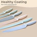 Knife Set, 12 Pieces Kitchen Knives Set with Healthy Non-Stick Coating, Dishwasher Safe Anti-Rust Stainless Steel Knives with 6 Blade Guards, Ergonomic Handles, Ideal Gift Set