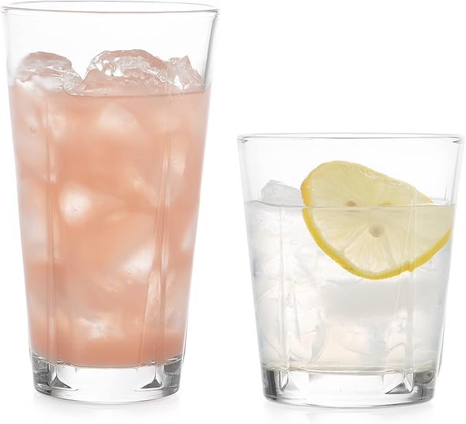 Libbey Monterrey Everyday Drinking Glasses Set of 8, Geometric Shape DOF and Glass Tumbler Set, All Purpose Kitchen Glassware Set for Water Cocktails