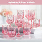 Plastic Wine Glasses, Plastic Goblets Vintage Style Cordial Unbreakable Drinking Glasses,Reusable Drinkware for Wedding Reception, Grand Event Party Supplies, Mother's Day(24, Pink)