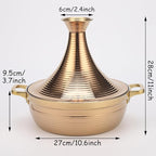 Moroccan Tagine Cooking Pot,Stainless Steel Non Stick Moroccan Casserole with 2 Handles,Large Moroccan Cooker Handmade Tagine Pot with Cone-Shaped Lid(27cm, Rose Gold)