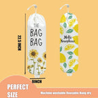 2 Pcs Sunflower Plastic Bag Holder, Lemon grocery bag holder for plastic Storage bag, Reusable Grocery Bag Organizer with Drawstring, Pull Rope Free Adjustment, Home Kitchen Pantry Decor, 22.5x9 Inch