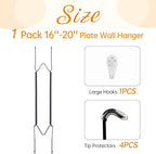 Plate Hangers for The Wall, Suitable for 16-20 inch Decorative Plate, Stainless Steel Wire Plate Holder with Wall Hooks and Rubber tip Protectors, Plate Hangers for Displaying Plates, Platter, Black