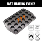 12+24 Muffin Pan Set (2 Pack) - Nonstick Cupcake Tins Dark Gray | Heavy Duty Carbon Steel, Rustproof, Oven Safe Baking Gift
