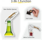Wine Key & Corkscrew Wine Opener–3-in-1 with Foil Cutter and Bottle Opener, Professional Double Hinged Waiter's Corkscrew for Servers and Bartenders