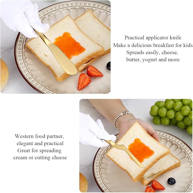 Berglander Gold Cheese Knife Set of 5 for All Types of Cheese, Golden Titanium Plating Cheese Cutter Slicer Ergonomic Design for Confortable Grip and Cut, Butter Spreader Knife