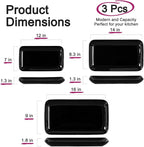 DELLING Large Serving Platter Set of 3, 16/14/12 Inch Porcelain Serving Trays for Party - Black Ceramic Rectangular Platters for Entertaining,Platter for Thanksgiving Christmas, Dishwasher Oven Safe