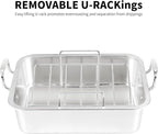 QPMR Roasting Pan with Cooling Rack - Stainless Steel Large Turkey Roaster Pan for Turkey, Chicken, Ham Roaster with V-Shaped Baking Rack Heavy Duty Dishwasher Safe
