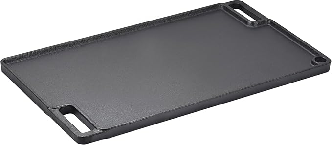 VEVOR Reversible Grill/Griddle, 9.7"x16.7" Pre-Seasoned Cast Iron Griddle, Rectangular Double Burner Griddle Pan, Non-Stick Family Pan Cookware with Handles, Flat Top Plate for BBQ, Gas Grill, Black