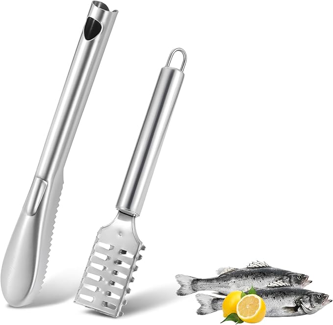 2 PCS Fish Scaler, Stainless Steel Fish Scale Remover, Fish Descaler Tool with Serrated Blade Design, Ideal for Home, Kitchen, Seafood Markets, and Professional Use