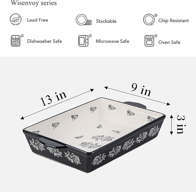 Wisenvoy Casserole Dish Baking Dish Ceramic Lasagna Pan Bakeware Sets Baking Dishes 13x9 Baking Dish