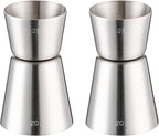 Briout Jigger for Bartending, 2 Pcs Double Cocktail Jigger Japanese Premium 304 Food Grade Stainless Steel Jigger 1 OZ 1/2 OZ, Flat Edge Silver