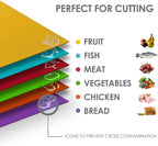 EMMANA - Plastic cutting board for kitchen. Set of 8 – 6 Color-Coded Flexible Plastic Mats with Food Icons + Peeler & Microfiber Towel – BPA-Free, Non-Slip Back, Dishwasher Safe, Durable & Non-Porous