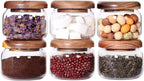 SAIOOL Kitchen Canisters Set of 6-8.5oz Glass Spice Jars With Acacia Airtight Lid and Labels Round Spice Bottles for kitchen Seasoning Baby Food Kids Snacks Meal Prep Containers Candle