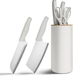 Small Knife Block Set, Modern Kitchen Knife Scissors with Universal Round Holder, Home Apartment New Kitchen Essentials, Space Saving, Dishwasher Safe(Vanilla White, 5PCS)