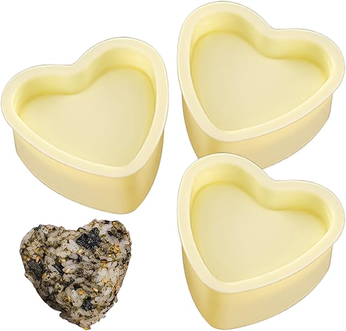 3 Pack Rice Ball Mold, Sushi Mold Diy Sushi Cooking Tools For Japanese Boxed Meal Children Bento,Kitchen Tools Sushi Plates Rice Ball Mold Non Stick Sushi Rice Making Kit (Yellow, Heart)