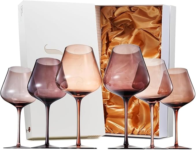 Venus Wine Glass Sets, 20oz Glasses Set of 6 Melanin Brown Colored for Her, Mom, Wife, Girlfriend, Mama, Special Celebrations Color Drinkware Unique Style Tall Stemmed Amber Colors Bronze Glassware
