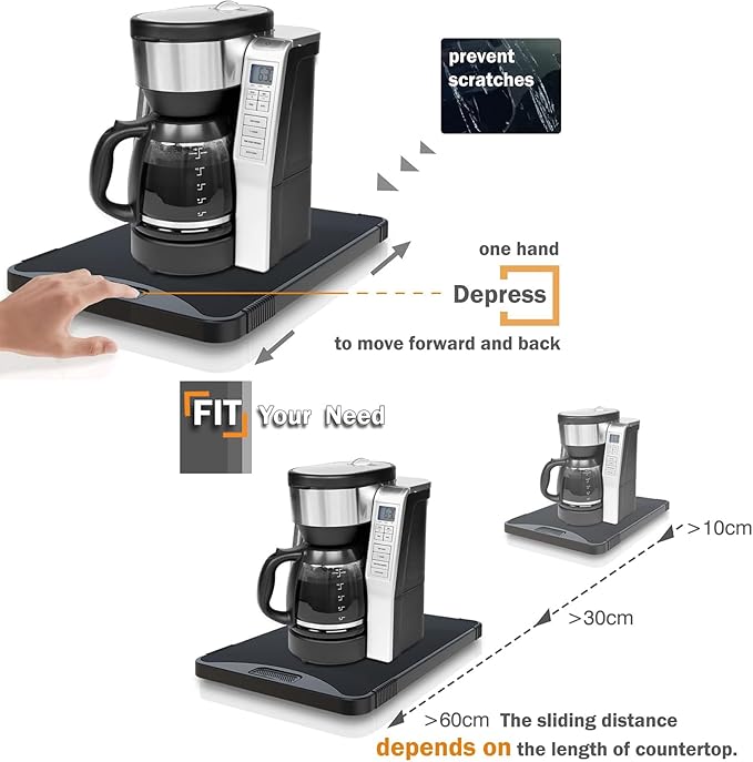 ARGOMAX Appliance Rolling Tray, Coffee Maker Slider, coffee pull out tray, sliding coffee maker tray, Suitable for coffee machines, air fryers and other appliances (10.3'' W × 15.3''D)