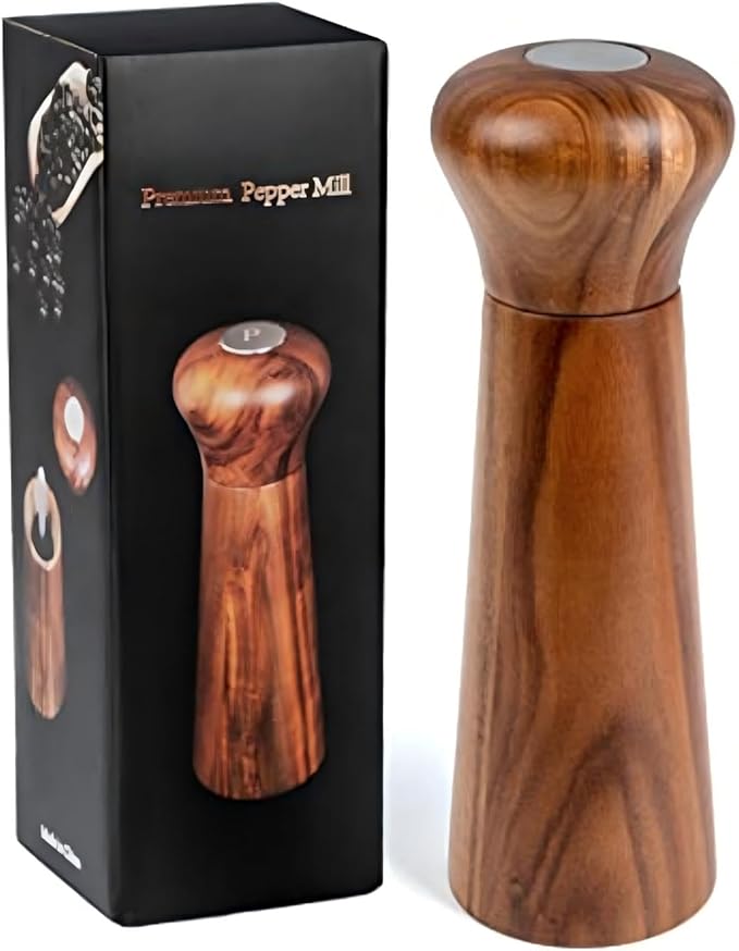 Wooden Pepper Grinder,Refillable Pepper Mill,Adjustable Pepper Shaker,Spices Mill,Ceramic Pepper Grinder Seasoning Mill,Madera Pimienta Grinder,Salt Mill Tableware Gift for for Gifting