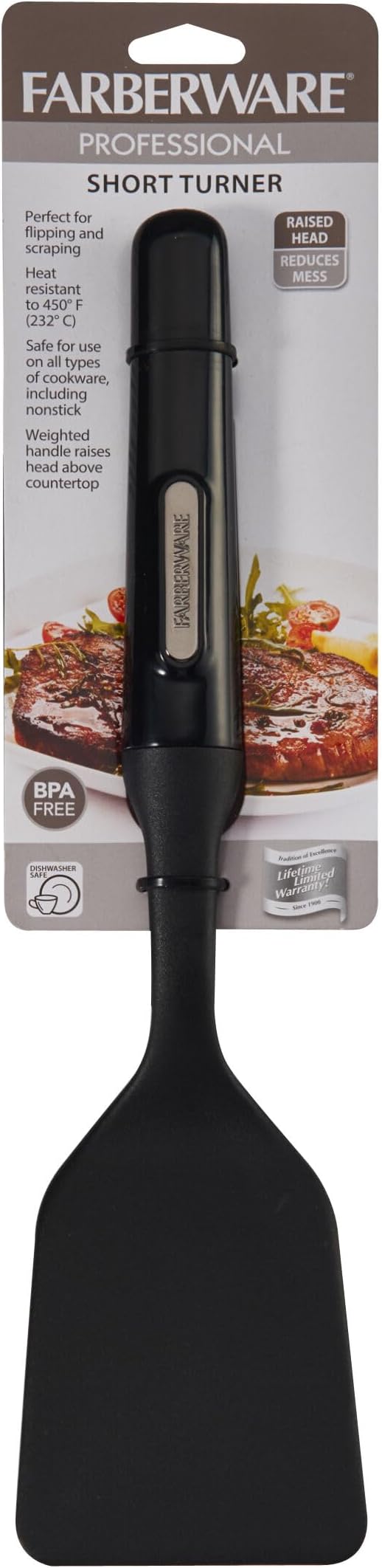 Farberware Professional Heat Resistant Nylon Short Turner-Safe for Non-Stick Cookware, One Size, Black