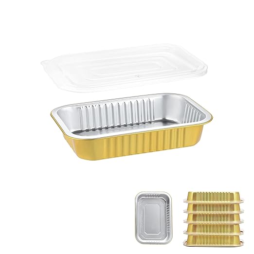 6" x 4" Shallow Heavy-Duty Aluminum Foil Pans with Snap-On Lids, 20oz, 5 Pack – Extra-Thick Disposable Foil Containers for Oven, Baking, Freezer & Food Storage