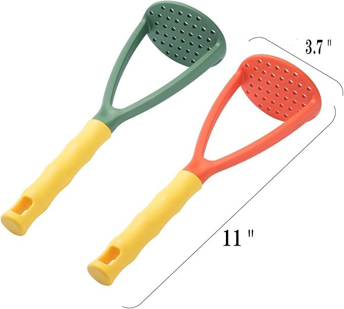 2pcs Potato Masher Manual Masher Kitchen Masher Non-Scratch Nonstick Potato Pumpkin Ricer Smasher Kitchen Tools for Bean, Root Vegetables, Fruits, Baby Food, Avocado potato masher (Green+Orange)
