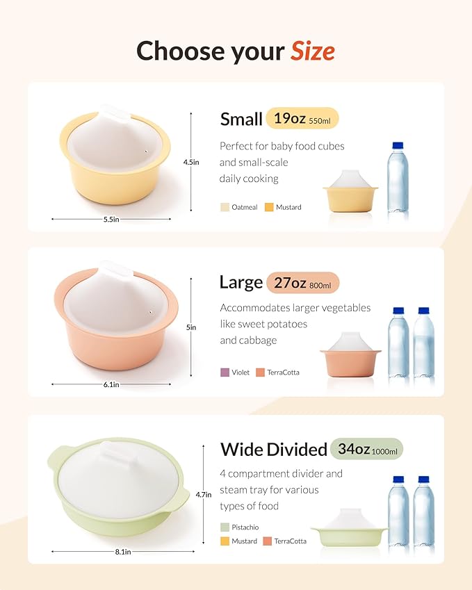 Moyuum Silicone Microwave Steamer | Made in Korea, Baby Food Maker Bowl with Lid, Egg and Vegetable Steam Cooker, Japanese Donabe Inspired Cooking Pot, Dishwasher Safe (Large, TerraCotta)