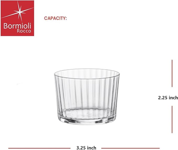 Bormioli Rocco Exclusiva Rum Tumblers, Set of 12-7.25 Oz. Ribbed Drinking Glasses with Crystal Star Glass & XLT Treatment, Made in Italy - Durable Cocktail Tumblers for Daily Use, Dishwasher Safe