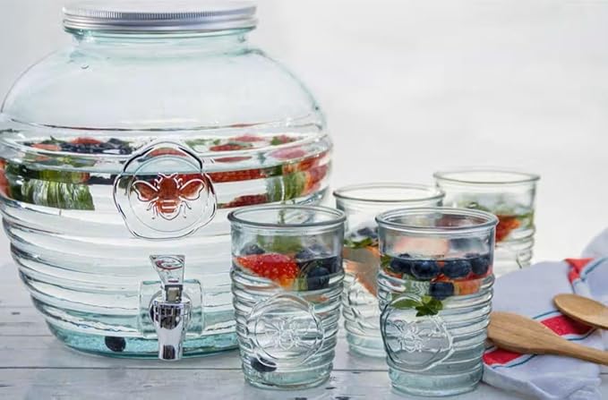 COURONNE CO. Clear Recycled Drinking Glass Tumbler, Perfect for Cocktails, Refreshments & Everyday Use, Restaurant Grade, Crafted without lead-based materials (11.2 Oz, Bee), Pack of 6
