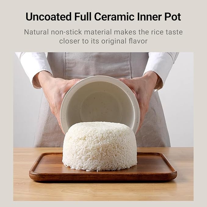 Joydeem Ceramic Rice Cooker FD20S-W, 4 Cups Uncooked Rice Cookers with Pure Ceramic Inner Pot, 24h Dealy Start, 2L, White