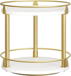 YATINEY Lazy Susan Organizer, Rotating Spice Rack, 2 Tier Spice Turntable Organizer, Industrial Turntable Spice Holder, for Kitchen Countertop and Cabinet, Compact and Versatile, White and Gold SR22DW