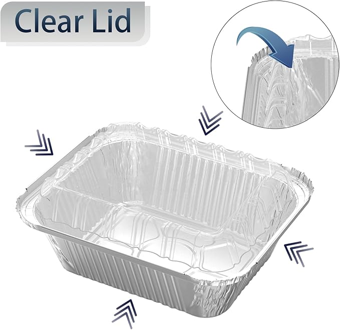 iHomeSet 25 Pack 1 lb Rectangular Disposable Aluminum Foil Pan 16 oz Take Out Food Containers with Clear Plastic Dome Lids, for Catering, Baking, Roasting Food