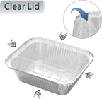 iHomeSet 50 Pack 2 lb Rectangular Disposable Aluminum Foil Pan 32 oz Take Out Food Containers with Clear Plastic Dome Lids, for Catering, Baking, Roasting Food