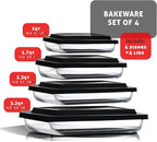 EATEX 8-Piece Deep Glass Casserole Dishes for Oven with Plastic Lids, Glass Baking Dishes for Oven, Rectangular Bakeware for Lasagna, Cooking, Leftovers, Kitchen, Freezer to Oven Dishwasher Safe