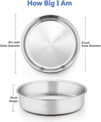 E-far 8 Inch Cake Pan Set of 4, Stainless Steel Round Layer Cake Baking Pans, Non-Toxic & Healthy, Mirror Finish & Dishwasher Safe