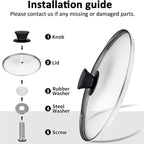 Glass Lids, Replacement Tempered Clear Glass Lids with Steam Vent，Covers For pots, pans and skillets，Available in Small and Large Lid 8, 9.5, 10.25, 11, 12, and 12.5 Inch