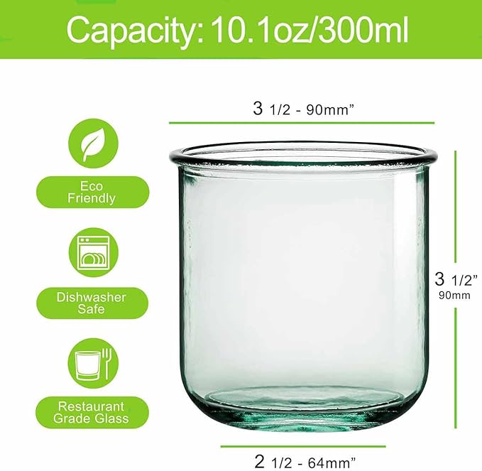 COURONNE CO. Clear Recycled Drinking Glass Tumbler, Perfect for Cocktails, Refreshments & Everyday Use, Restaurant Grade, Crafted without lead-based materials (10.1 Oz, Classico), Pack of 6
