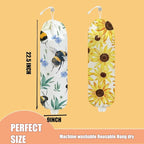 2 Pcs Bee Plastic Bag Holder, Sunflower Grocery Bag Holder Plastic Storage bag, Large Washable Grocery Bags Storage Dispenser for Home Kitchen Pantry Decor, Flower Gifts for Women Mom Grandma