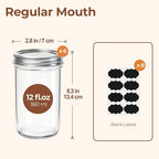 ComSaf 12 oz Mason Jars with Lids 6 Pcs, Regular Mouth Canning Jars with Seal Bands, 12 oz Glass Jar with lid for Soft Drinks, Juice, Jam, Jelly, Sauce, Dessert, Overnight Oats, Pickles