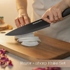 Astercook Knife Set with Block and Sharpener, 22 Piece Kitchen Knife Set Dishwasher Safe, Space-Saving Clear Knife Block with Knives for Everyday Home Cooking Black