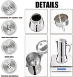 6 Cup Thickened 304 Stainless Steel Moka Pot Stovetop Espresso Maker Cafeteras Italian Percolator Espress Makers Capable Greca Mocha Coffee Machine for Induction Home and Camping 300ml 10oz