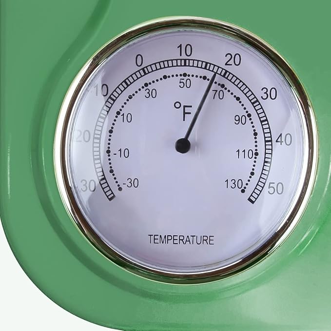 Lily's Home -9.5 Inch x 12.5 Inch - Retro Kitchen Wall Clock, Vintage Wall Clock with a Thermometer and 60-Minute Timer, Ideal for Any Kitchen, Office, or Diner (Retro Green)