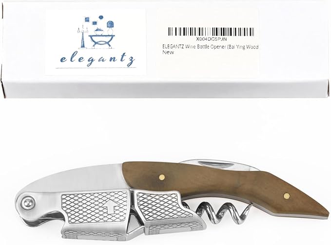 ELEGANTZ Wine Bottle Opener Set – Premium Corkscrew with Foil Cutter & Beer Bottle Opener – Ergonomic Wooden Handle for Smooth Cork Removal – Sommelier Accessories Gift for Wine Lovers